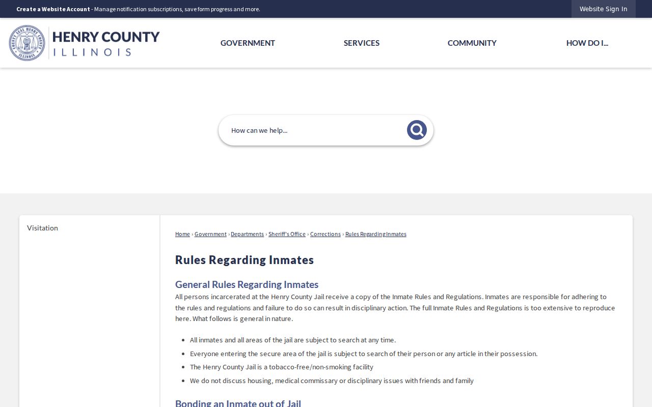 Henry County jail bonding and inmate property rules