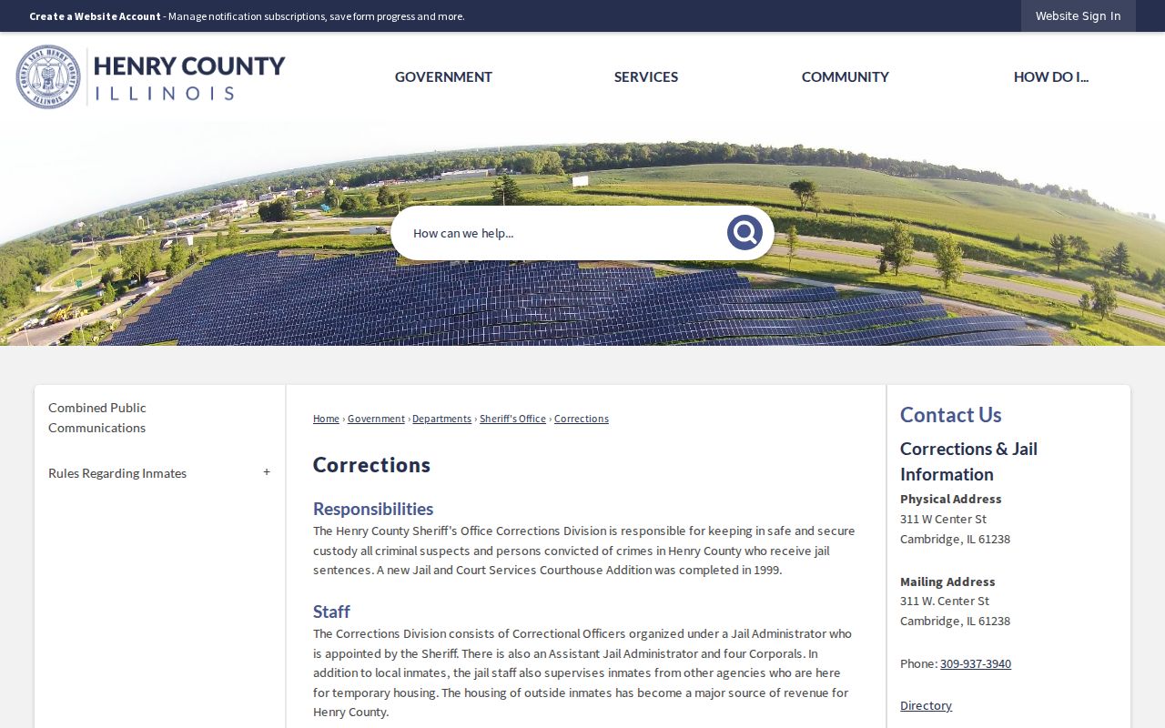 Henry County Corrections Division and jail contact