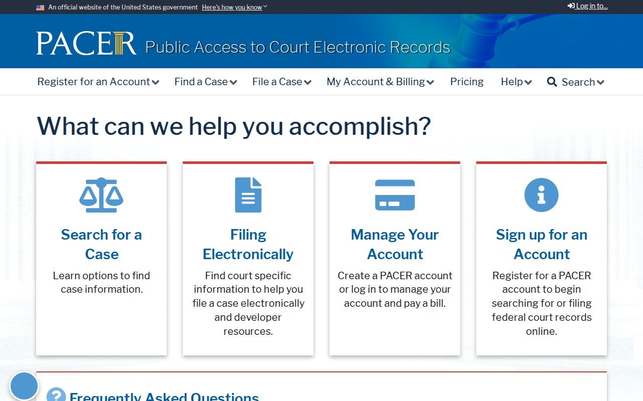 PACER federal case search