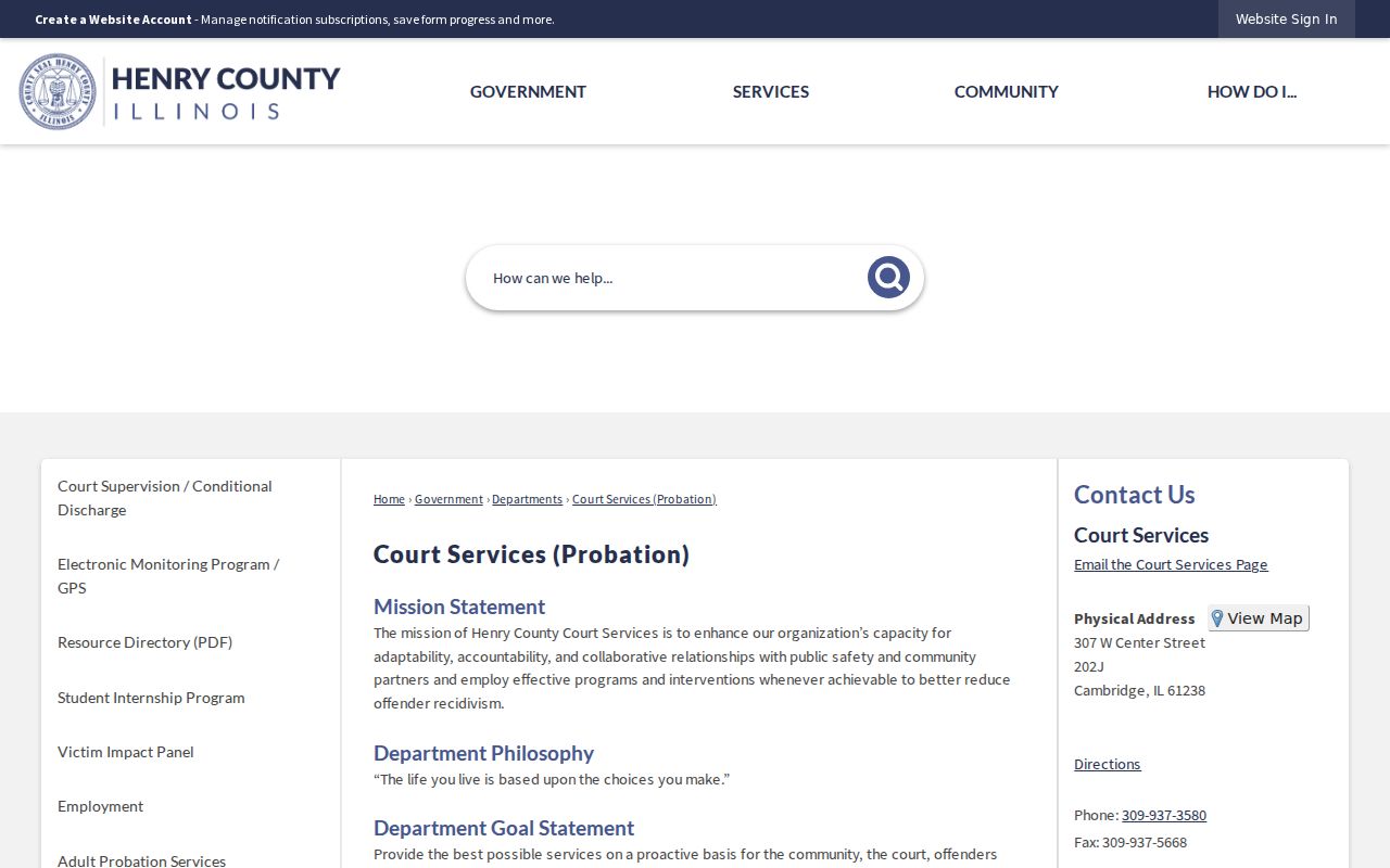 Henry County Court Services probation contact page