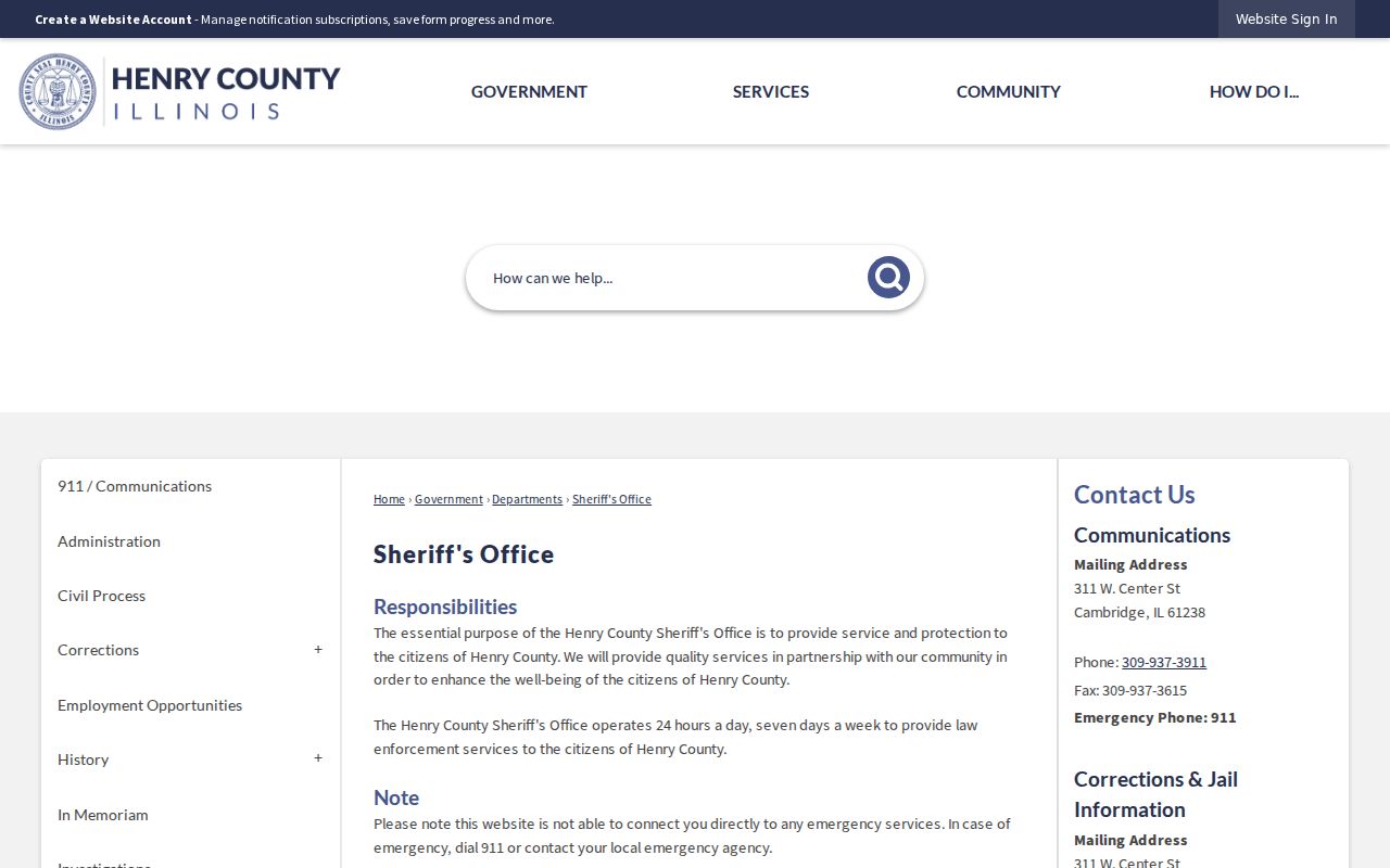 Henry County Sheriff's Office contact and FOIA information
